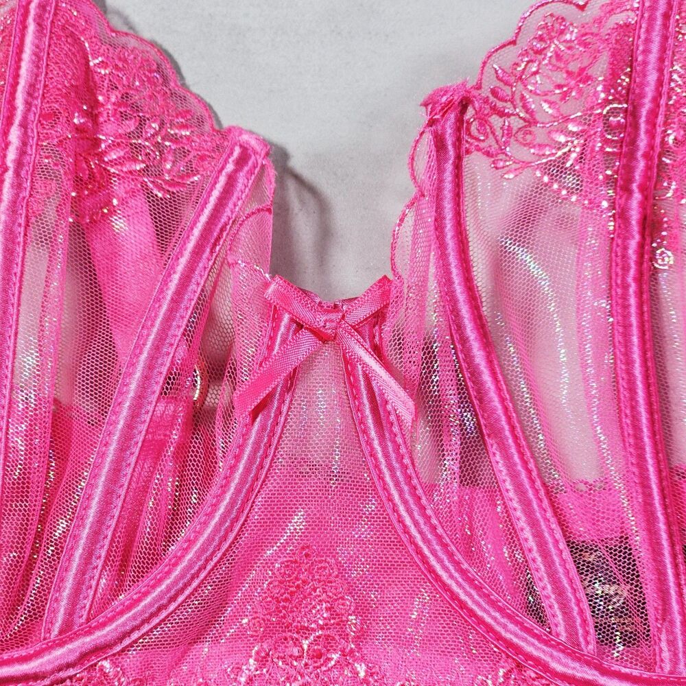 Honey Birdette Natalie Pink Sheer Embroidered Balconette Bra Size 38DD - Picture 5 of 11